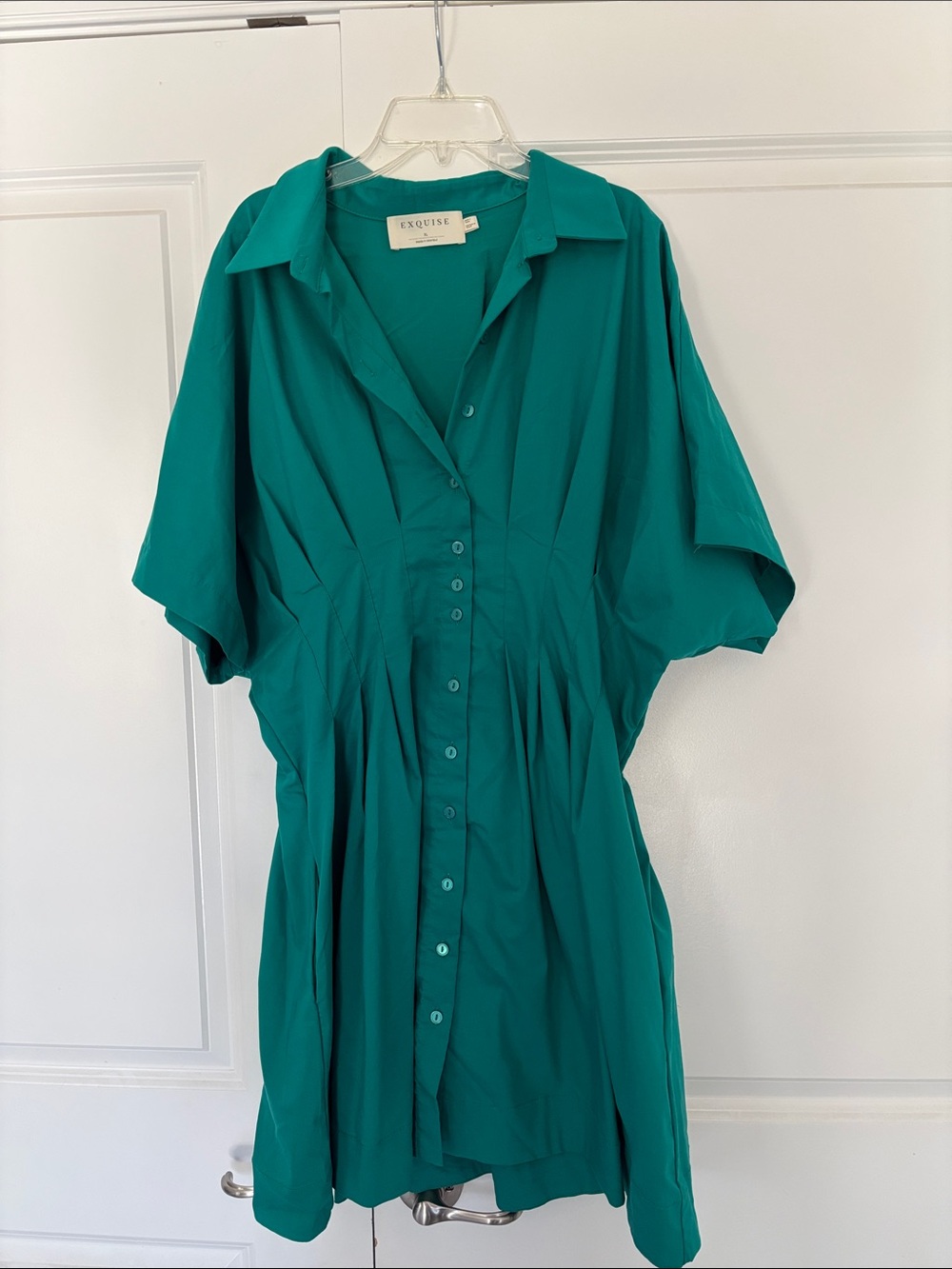 Exquise Teal Button-Front Mini Dress with Collar